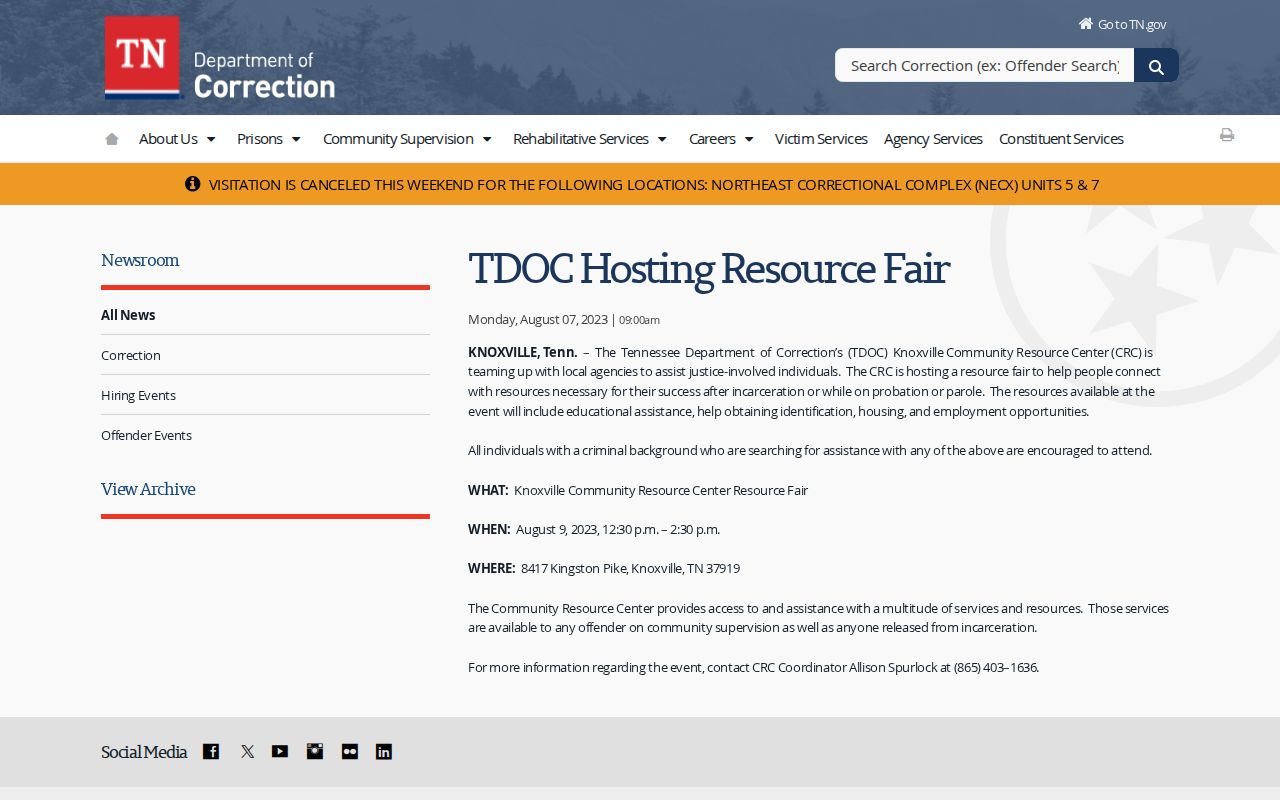 Knox County post-release supervision Community Resource Center source