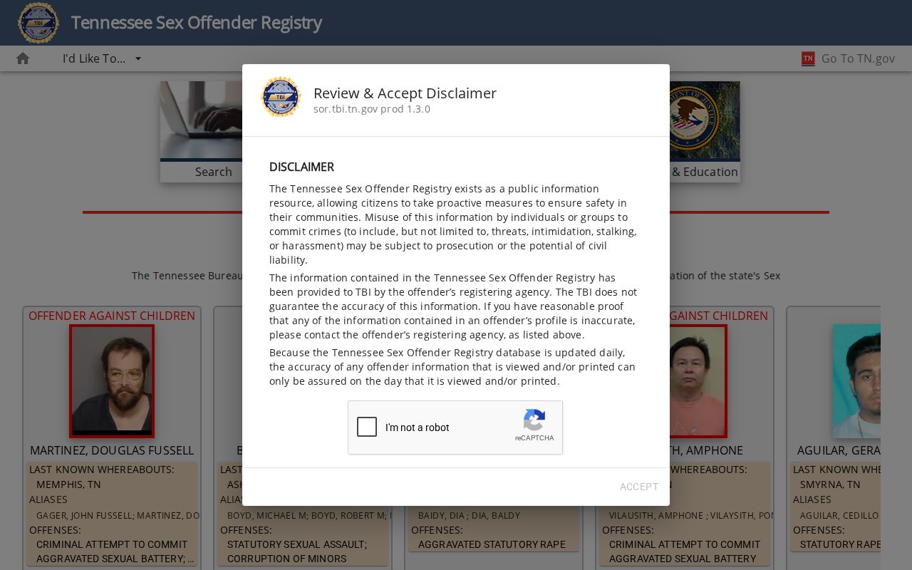 TBI registry source for qualifying Knox County released inmate photos