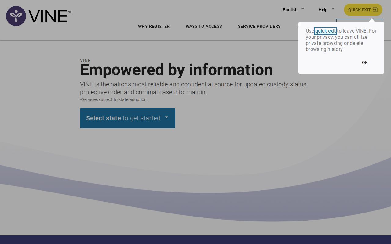 Knox County VINELink inmate check on the Tennessee search screen